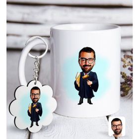 Kişiye Özel Anahtarlık ve Erkek Hakim Karikatürlü Beyaz Kupa