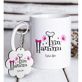 Kişiye Özel Anahtarlık ve Evin Hanımı Beyaz Kupa