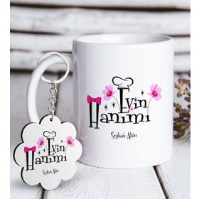 Kişiye Özel Anahtarlık ve Evin Hanımı Beyaz Kupa