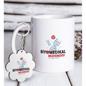 Kişiye Özel Anahtarlık ve Mesleki Biyomedikal Mühendisi Beyaz Kupa