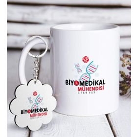 Kişiye Özel Anahtarlık ve Mesleki Biyomedikal Mühendisi Beyaz Kupa