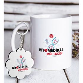 Kişiye Özel Anahtarlık ve Mesleki Biyomedikal Mühendisi Beyaz Kupa