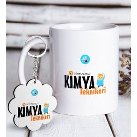 Kişiye Özel Anahtarlık ve Mesleki Kimya Teknikeri Beyaz Kupa