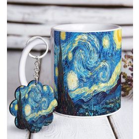 Kişiye Özel Anahtarlık ve The Starry Night Vincent Van Gogh Beyaz Kupa