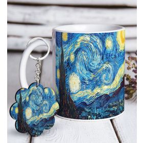 Kişiye Özel Anahtarlık ve The Starry Night Vincent Van Gogh Beyaz Kupa