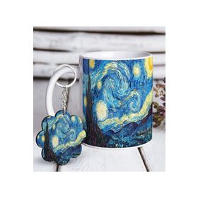 Kişiye Özel Anahtarlık ve The Starry Night Vincent Van Gogh Beyaz Kupa