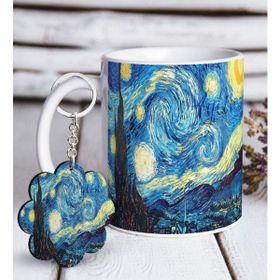 Kişiye Özel Anahtarlık ve The Starry Night Vincent Van Gogh Beyaz Kupa