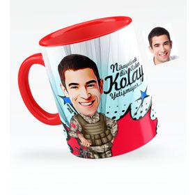 Kişiye Özel Asker Karikatürlü Kırmızı 2 Kupa Bardak