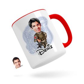 Kişiye Özel Asker Karikatürlü Kırmızı 2 Kupa Bardak