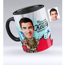 Kişiye Özel Asker Karikatürlü Siyah 2 Kupa Bardak