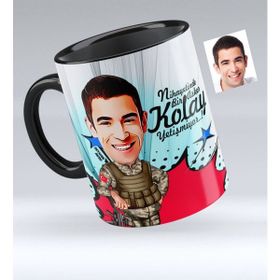 Kişiye Özel Asker Karikatürlü Siyah 2 Kupa Bardak