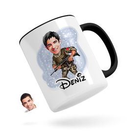 Kişiye Özel Asker Karikatürlü Siyah Kupa