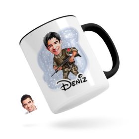 Kişiye Özel Asker Karikatürlü Siyah Kupa