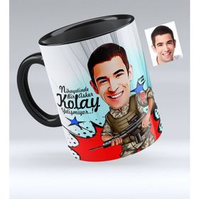 Kişiye Özel Asker Karikatürlü Siyah Kupa