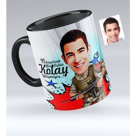 Kişiye Özel Asker Karikatürlü Siyah Kupa