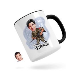 Kişiye Özel Asker Karikatürlü Siyah Kupa