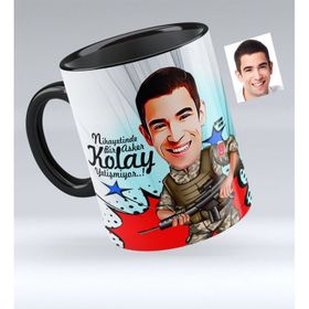 Kişiye Özel Asker Karikatürlü Siyah Kupa