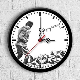 Kişiye Özel Atatürk Tasarımlı 30 cm 4 Ahşap Duvar Saati