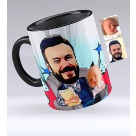 Kişiye Özel Baba Oğul Karikatürlü Siyah 1 Kupa Bardak
