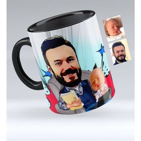 Kişiye Özel Baba Oğul Karikatürlü Siyah 1 Kupa Bardak
