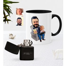 Kişiye Özel Baba Oğul Karikatürlü Siyah 1 Kupa Bardak