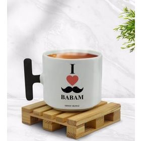 Kişiye Özel Babamı Seviyorum Tasarımlı Siyah T Kulplu Middle Kupa