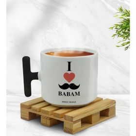 Kişiye Özel Babamı Seviyorum Tasarımlı Siyah T Kulplu Middle Kupa