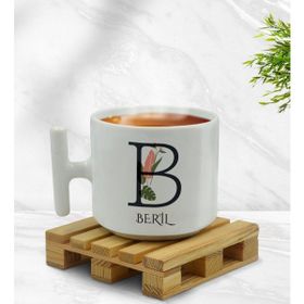 Kişiye Özel Baş Harfli İsimli T Kulplu Beyaz Middle Kupa