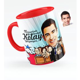 Kişiye Özel Bay Avukat Karikatürlü Kırmızı 2 Kupa Bardak