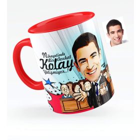 Kişiye Özel Bay Avukat Karikatürlü Kırmızı 2 Kupa Bardak