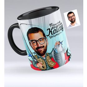 Kişiye Özel Bay Balıkçı Karikatürlü Siyah 1 Kupa Bardak