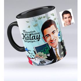 Kişiye Özel Bay Bankacı Karikatürlü Siyah 1 Kupa Bardak