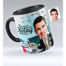 Kişiye Özel Bay Bankacı Karikatürlü Siyah 1 Kupa Bardak