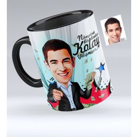 Kişiye Özel Bay Bankacı Karikatürlü Siyah 2 Kupa Bardak