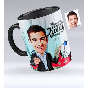Kişiye Özel Bay Bankacı Karikatürlü Siyah 2 Kupa Bardak