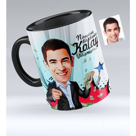 Kişiye Özel Bay Bankacı Karikatürlü Siyah 2 Kupa Bardak