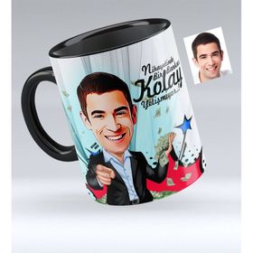 Kişiye Özel Bay Bankacı Karikatürlü Siyah 2 Kupa Bardak