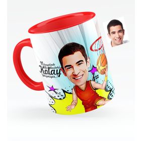 Kişiye Özel Bay Basketbolcu Karikatürlü Kırmızı 1 Kupa Bardak
