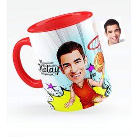 Kişiye Özel Bay Basketbolcu Karikatürlü Kırmızı 1 Kupa Bardak
