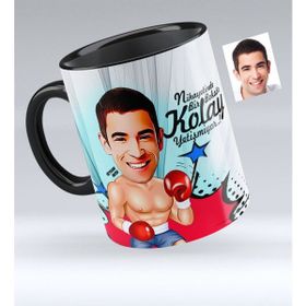 Kişiye Özel Bay Boksör Karikatürlü Siyah 1 Kupa Bardak