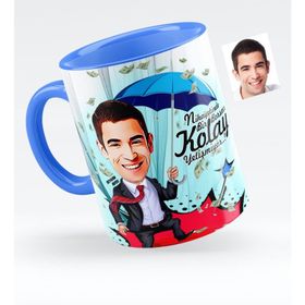 Kişiye Özel Bay Borsacı Karikatürlü Mavi 1 Kupa Bardak