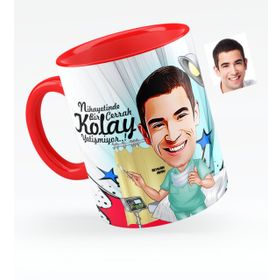 Kişiye Özel Bay Cerrah Karikatürlü Kırmızı 1 Kupa Bardak