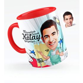 Kişiye Özel Bay Cerrah Karikatürlü Kırmızı 1 Kupa Bardak