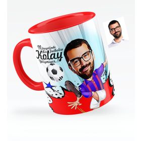Kişiye Özel Bay Futbolcu Bordo Mavi Karikatürlü Kırmızı 1 Kupa Bardak