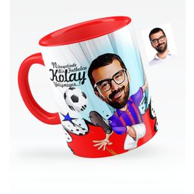 Kişiye Özel Bay Futbolcu Bordo Mavi Karikatürlü Kırmızı 1 Kupa Bardak