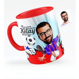 Kişiye Özel Bay Futbolcu Bordo Mavi Karikatürlü Kırmızı 1 Kupa Bardak