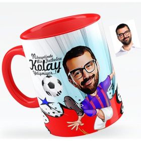 Kişiye Özel Bay Futbolcu Bordo Mavi Karikatürlü Kırmızı 1 Kupa Bardak