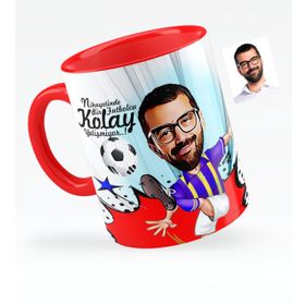Kişiye Özel Bay Futbolcu Sarı Lacivert Karikatürlü Kırmızı 1 Kupa Bardak