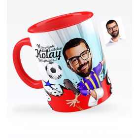 Kişiye Özel Bay Futbolcu Sarı Lacivert Karikatürlü Kırmızı 1 Kupa Bardak