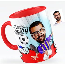 Kişiye Özel Bay Futbolcu Sarı Lacivert Karikatürlü Kırmızı 1 Kupa Bardak
